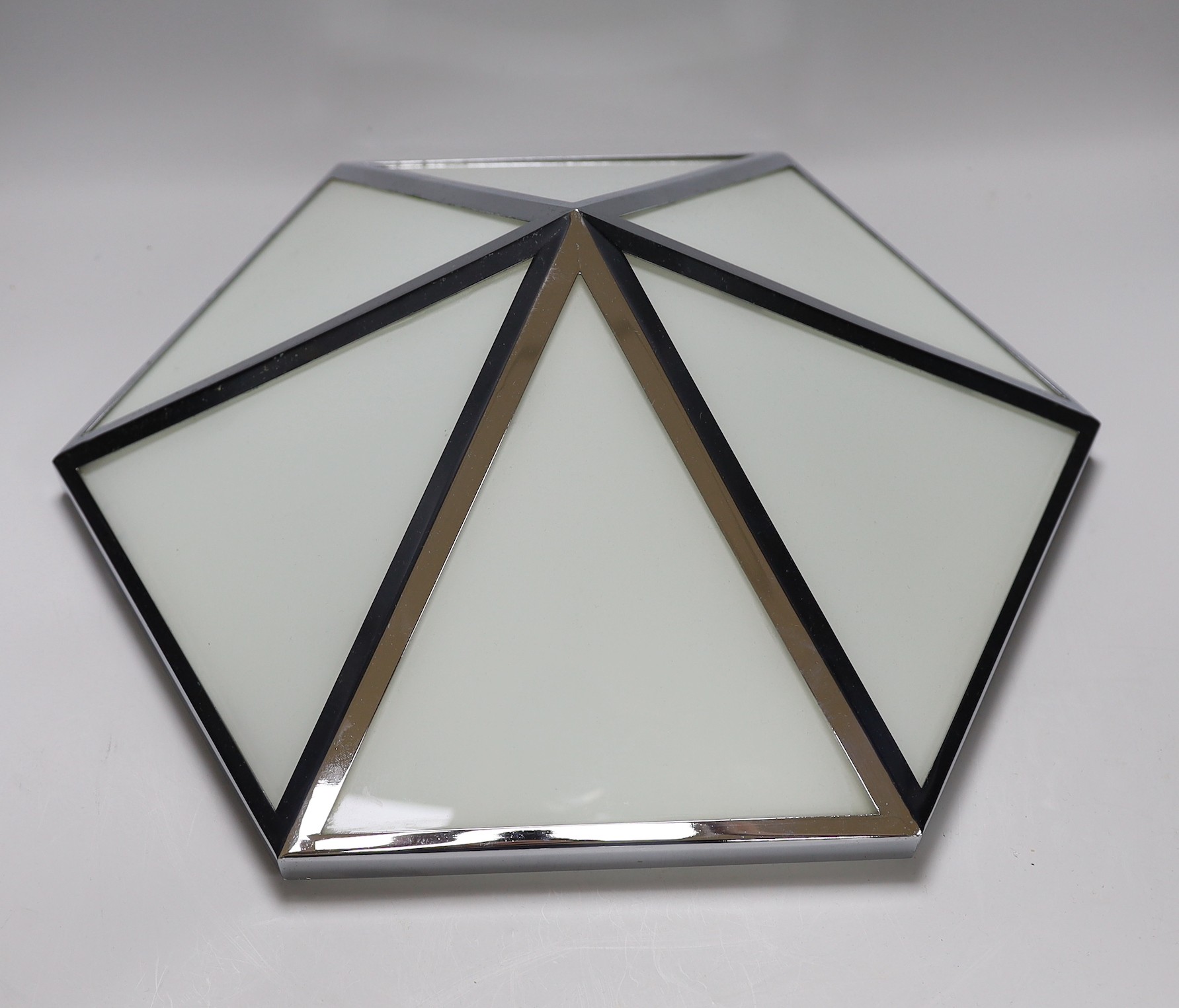 Christopher Wray. Two chrome and opaque glass light fittings